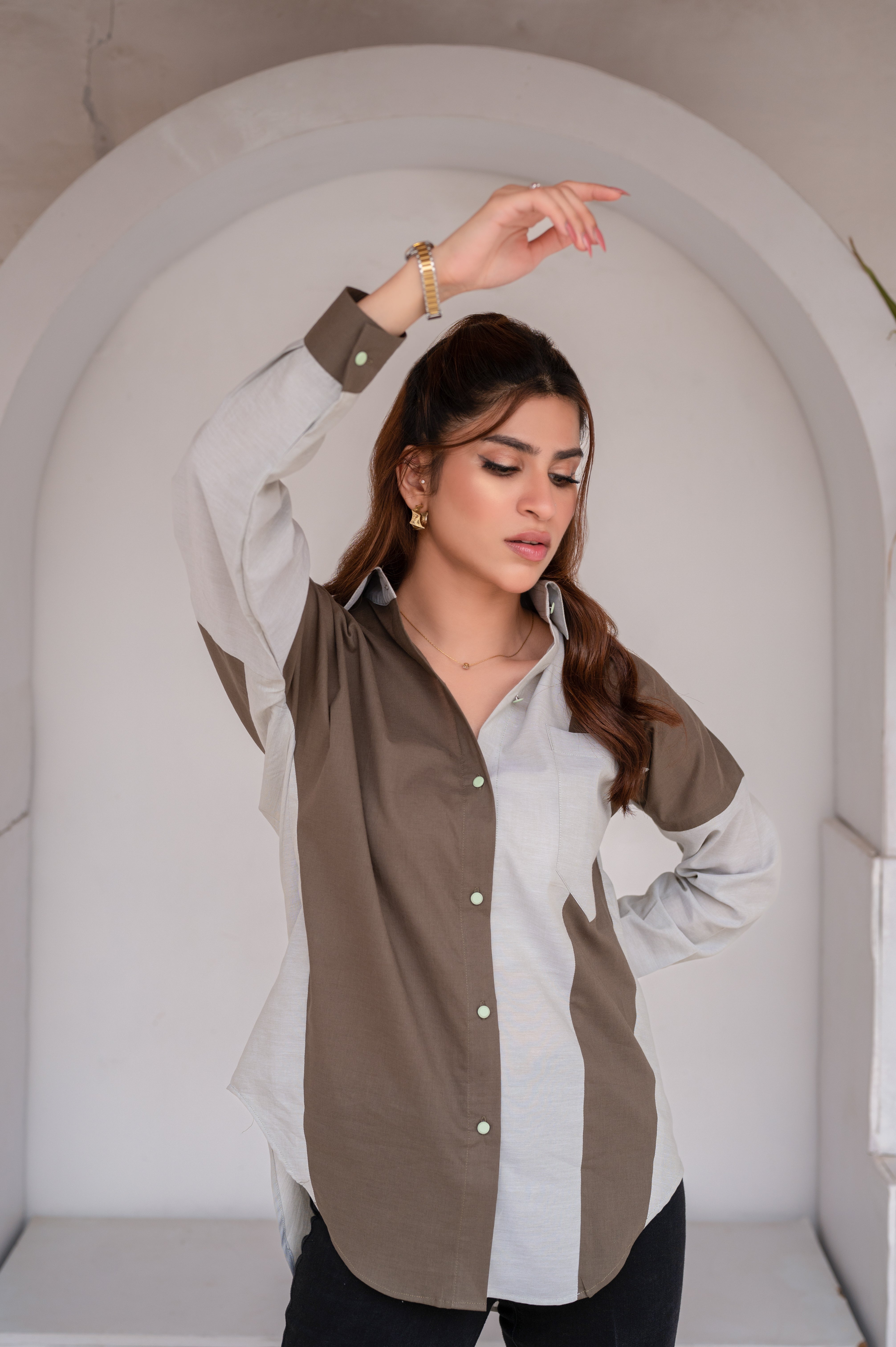 Color Block Top - Olive Green